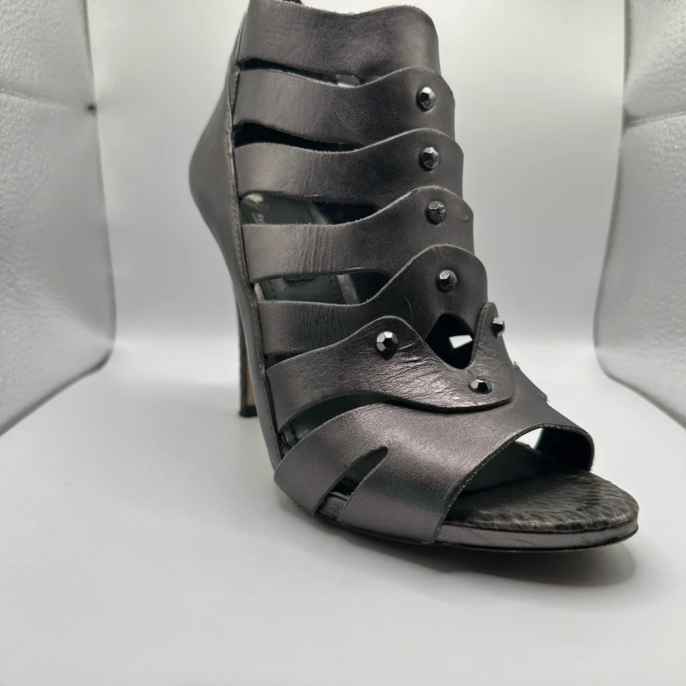 WHBM Leather Caged Peep Toe Heel, Gunmetal - Picture 5 of 11
